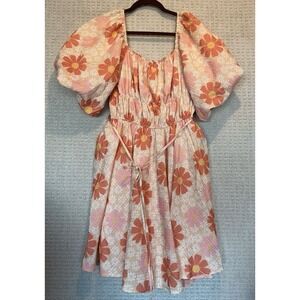 Anthropologie L Mazik Beach Boho Coastal Ballon Sleeve Empire Summer Dress Peach